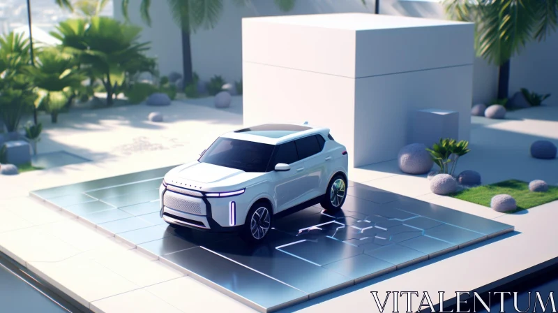 Futuristic White Car 3D Rendering in Sunny Environment AI Image
