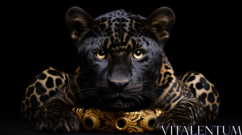 Majestic Black Panther with Yellow Eyes AI Image