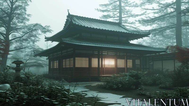 Tranquil Japanese House in Forest - 3D Rendering AI Image