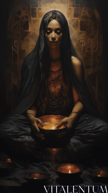 Captivating Painting of a Woman with Candles - Realistic and Detailed AI Image