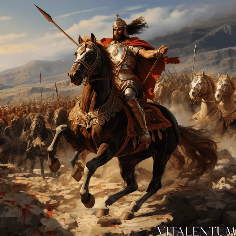 Epic Battle Painting: Man Riding on Horse | Biblical Grandeur AI Image