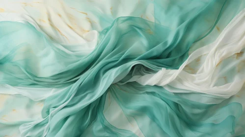 Green and White Silk Fabric - Elegantly Draped Texture