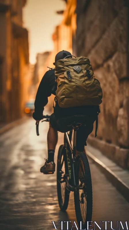 Urban Cyclist Portrait in City Street AI Image