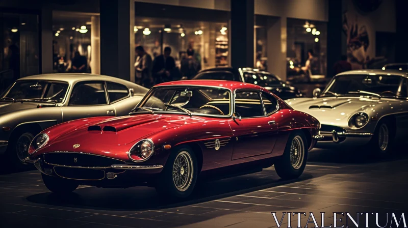 Vintage Red Car in Showroom - Classic Sleek Design AI Image