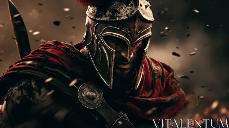 Enigmatic Spartan Warrior: A Dark Crimson Depiction | Chaotic Academia AI Image
