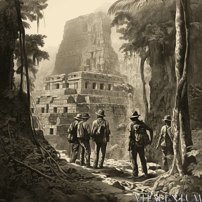 Mysterious Soldiers by Ruins in the Forest | Nostalgic Mayan Art AI Image