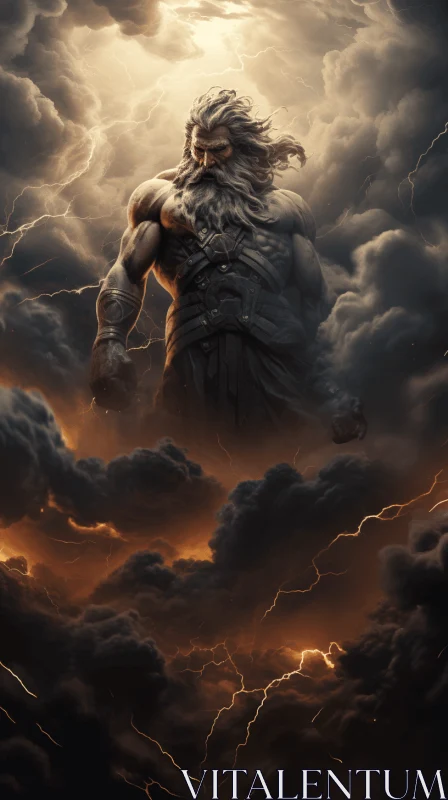 The God of Thunder: A Hyper-Realistic Rendering in the Clouds AI Image