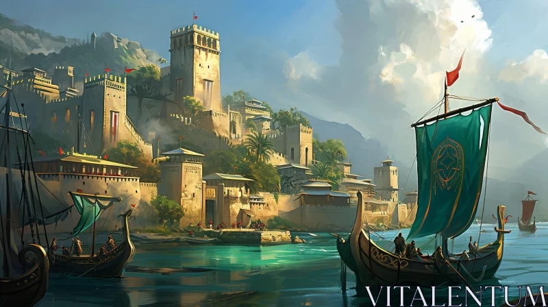 Enchanting Viking Village Digital Painting AI Image