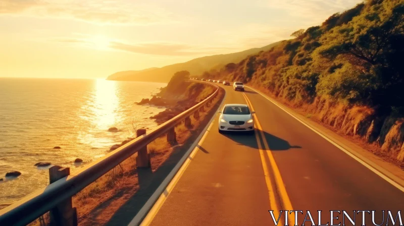 Scenic Coastal Road at Sunset AI Image