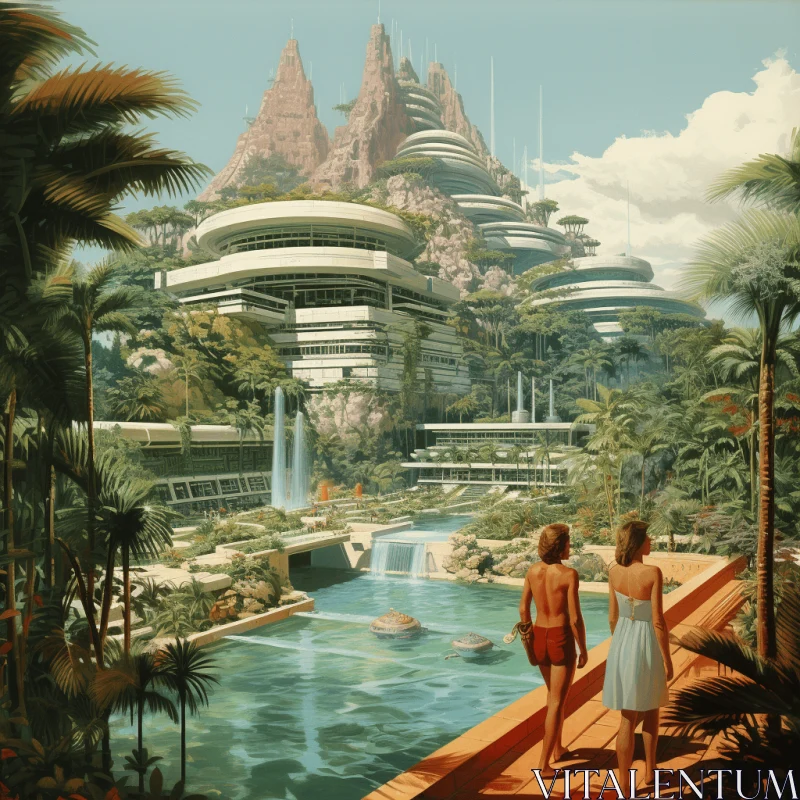 Captivating Futuristic Spaceships Painting | Tropical Symbolism AI Image