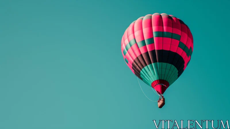 Colorful Hot Air Balloon Flying in Clear Blue Sky AI Image