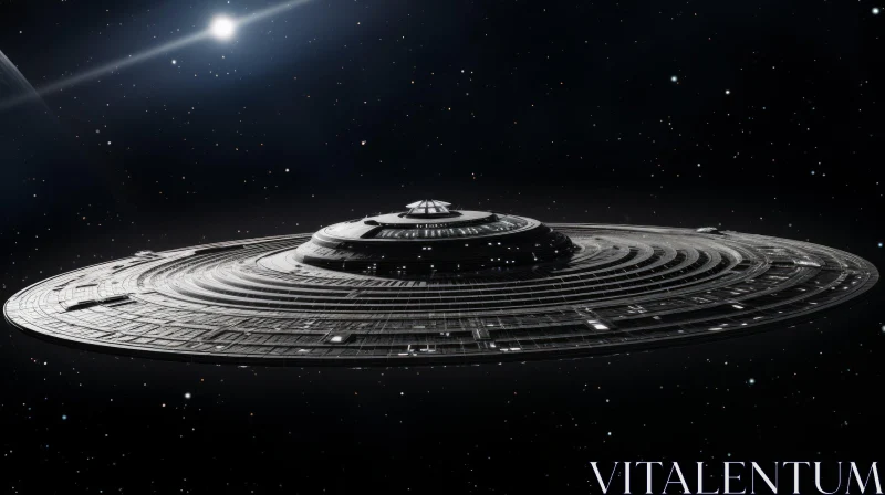AI ART Dark Gray Flying Saucer Spaceship in Starry Background