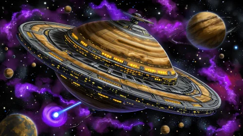 Futuristic Spaceship in Cosmic Scene