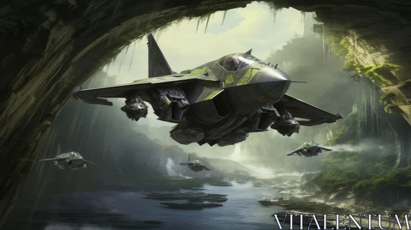 Military Fighter Jets Digital Painting in Canyon AI Image
