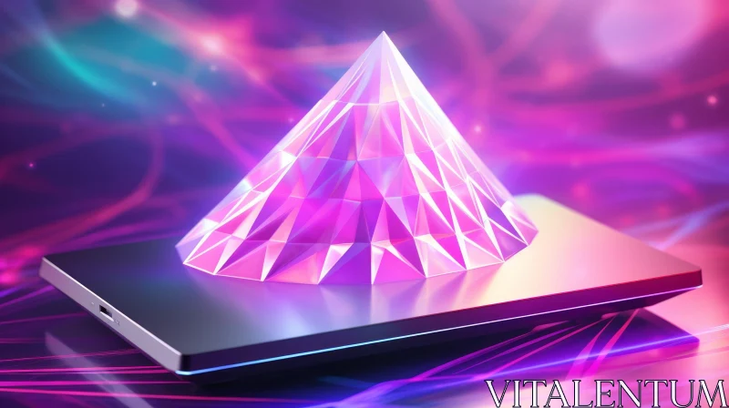 Glowing Pink Crystal Pyramid - Stunning 3D Illustration AI Image