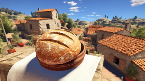 Inviting Still Life: Round Loaf of Bread on Wooden Table