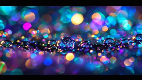 Reflective Water Droplets in Rainbow Colors