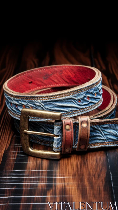 Unique Blue Denim Belt with Metal Buckle | Leather Fashion Accessory AI Image