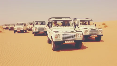 White SUVs Driving in Desert - Land Rover Deve Nor - Adventure Scene