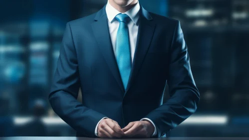 Elegant Man in Blue Suit at Podium | City Night Background