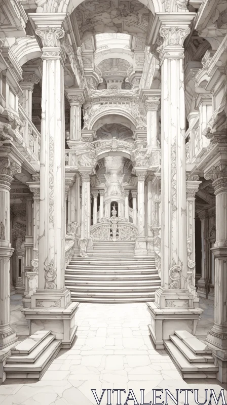 Magnificent Temple: Detailed Baroque Design and Marble Splendor AI Image