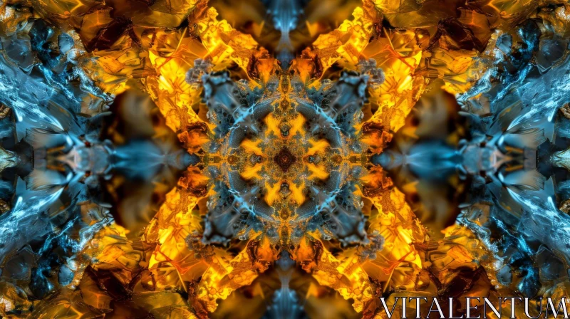 Symmetrical Kaleidoscope Pattern in Amber, Blue, and Black AI Image