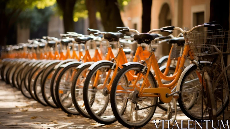 Vivid Orange Bicycles in Bike Rack - Urban Cycling Scene AI Image