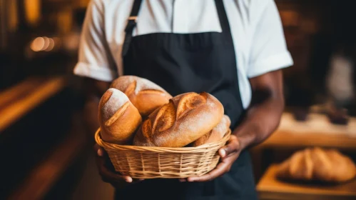 Delicious Freshly Baked Bread in a Rustic Wicker Basket