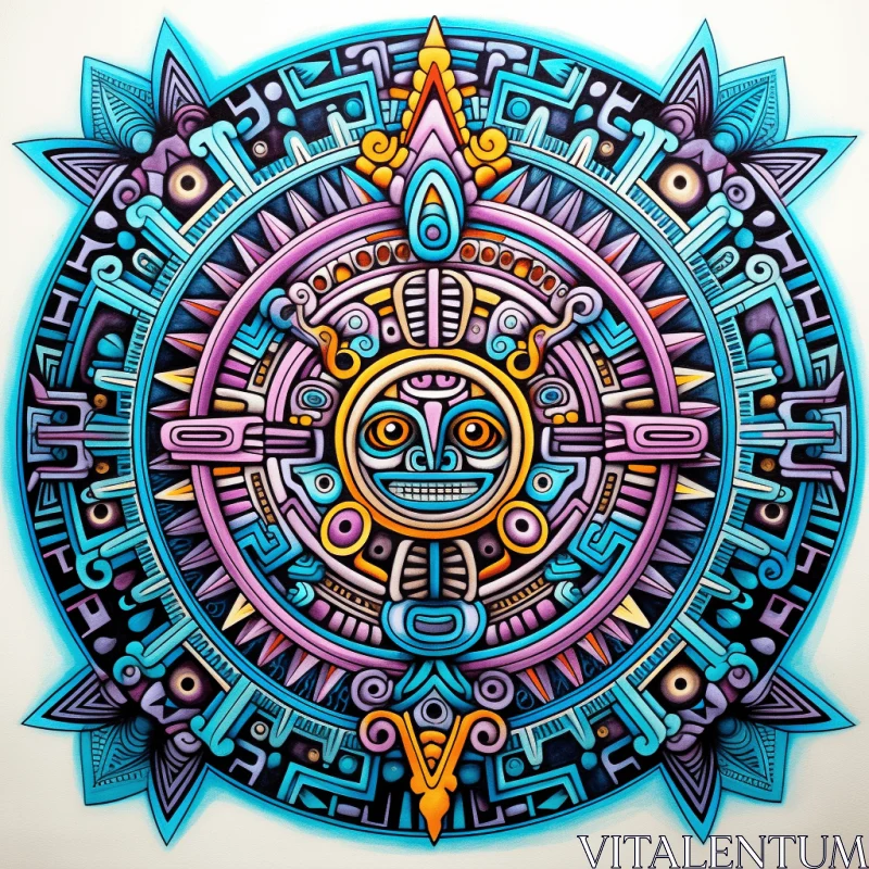 AI ART Aztec Calendar Artwork: A Mesmerizing Display of Spray-Painted Realism
