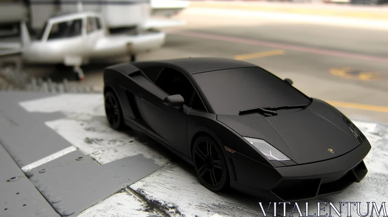 Black Lamborghini Aventador SVJ on Aircraft Carrier - Automotive Photography AI Image
