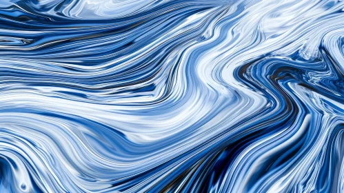 Blue and White Abstract Painting with Fluid Motion