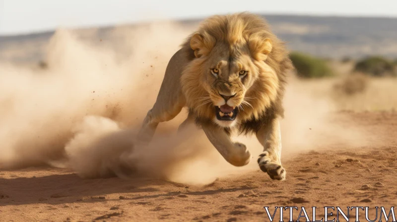 Majestic Lion Running in Desert - Powerful Wildlife Image AI Image