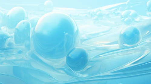 Blue Glossy Spheres on Liquid Surface | Abstract 3D Rendering