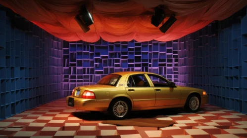 Gold Mercury Grand Marquis Car Interior with Checkered Floor