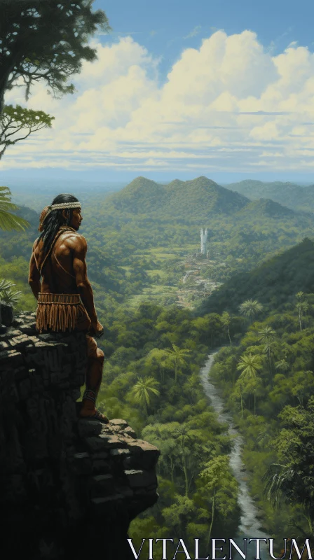 Captivating Painting of a Man in the Jungle | Mayan Art Inspiration AI Image