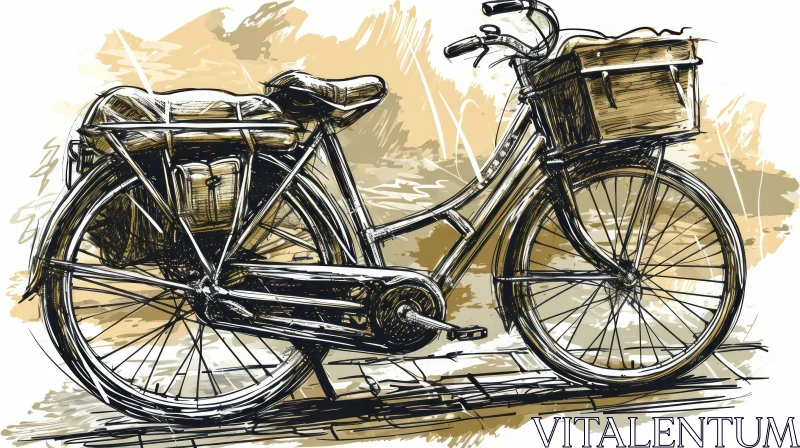 Vintage Black Bicycle Painting on Cobblestone Street AI Image