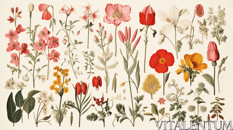 AI ART Vintage Floral Illustrations with Diverse Color Palette