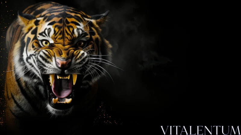 Intense Tiger Roaring Close-up AI Image