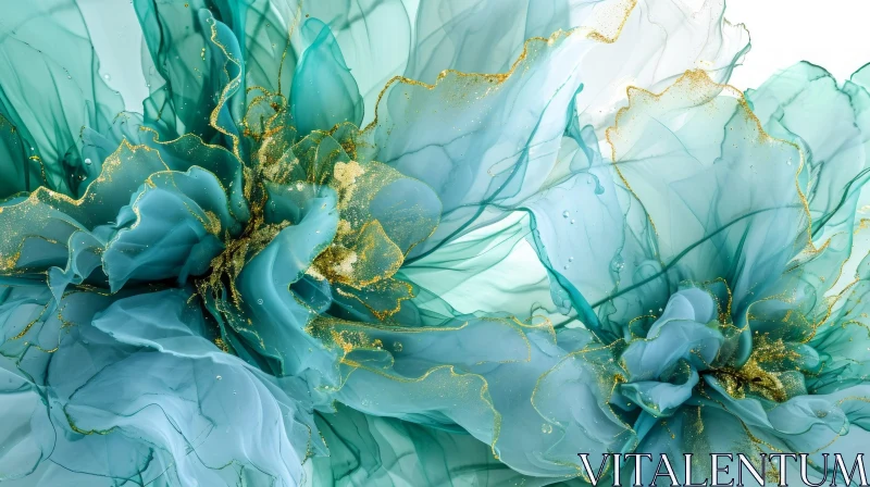 Luxurious Floral Abstract Painting in Blue and Green AI Image