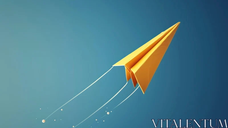 Yellow Paper Plane 3D Rendering on Blue Background AI Image