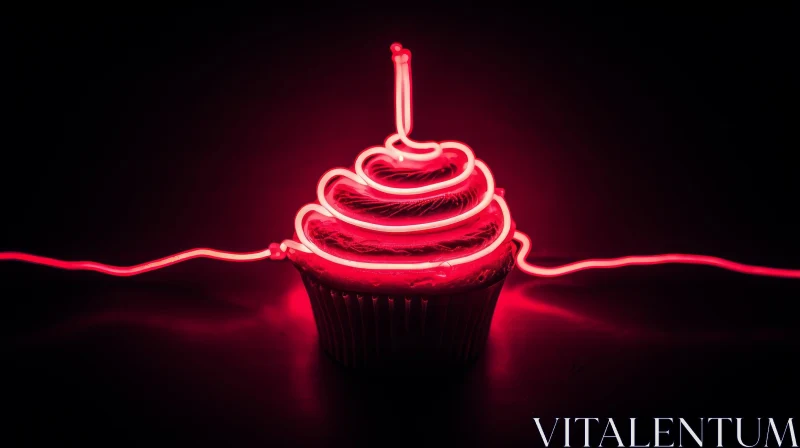 Delicious Cupcake with Red Icing and Glowing Candle AI Image