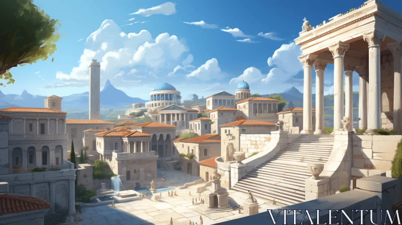 Enchanting Ancient Roman City Artwork with Anime and Byzantine Inspirations AI Image
