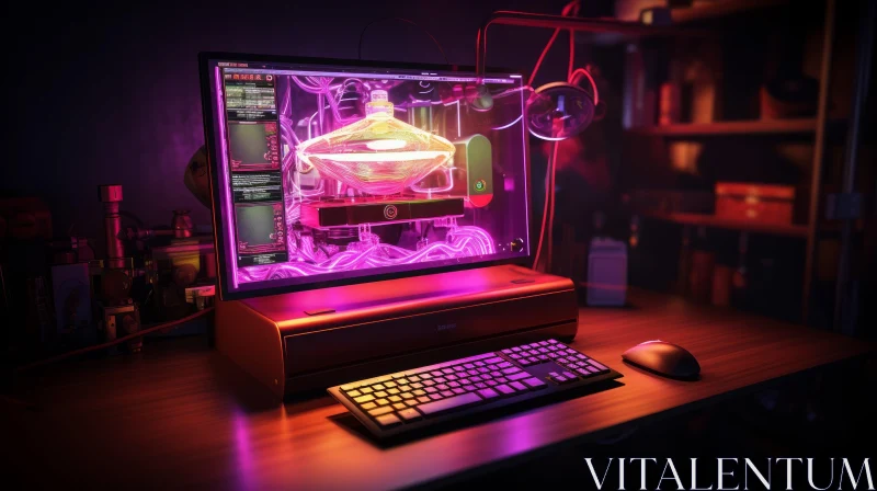 Futuristic Transparent Case Computer Render | Pink and Purple Illumination AI Image