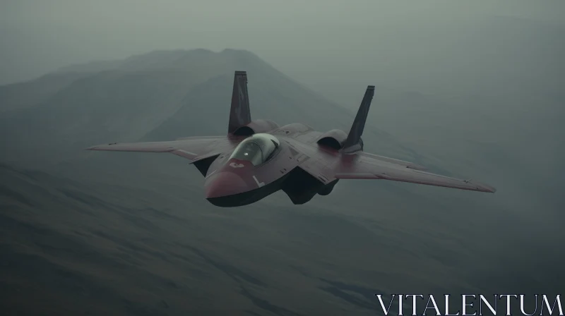 Sleek Fighter Jet Flying Over Mountain Landscape AI Image