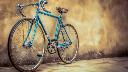 Vintage Blue Bicycle Against Concrete Wall