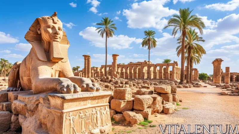 Ancient Egyptian City of Karnak - Sphinx Statue and Temple Ruins AI Image