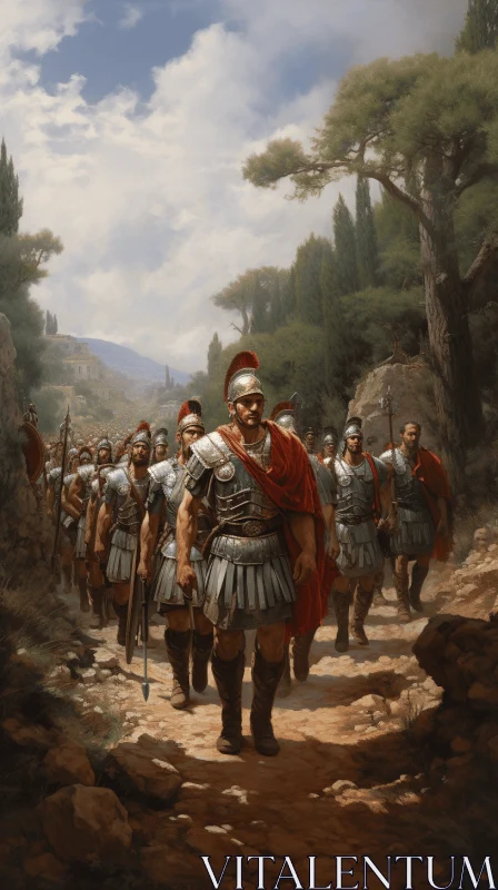 Roman Soldiers Walking Down a Path - Mythic Imagery and Powerful Portraits AI Image