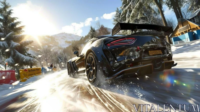Black Mercedes-Benz SLS AMG GT3 Racing Car on Snowy Road AI Image