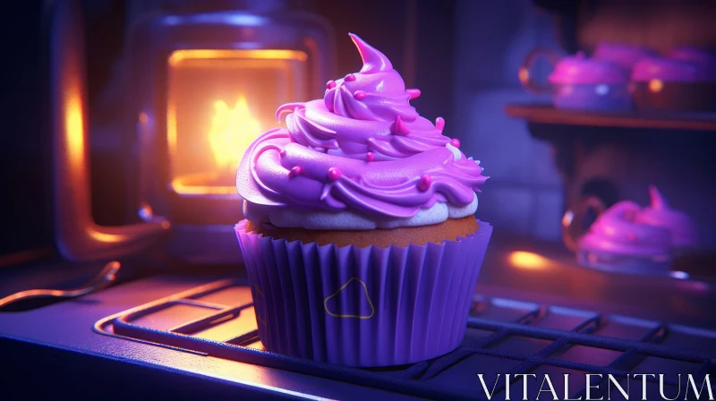 Delicious 3D Cupcake with Purple Frosting and Sprinkles AI Image