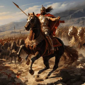 Epic Battle Painting: Man Riding on Horse | Biblical Grandeur